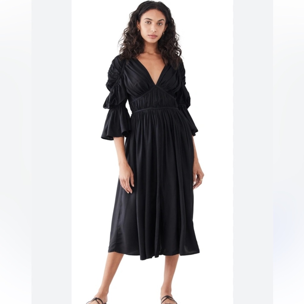 Cult Gaia Ruched Silk Blend Midi Dress in Black